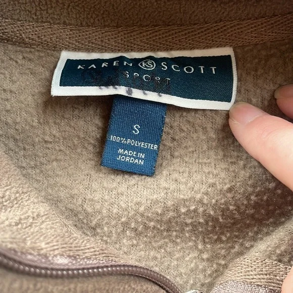 Karen Scott Brown Fuzzy Fill Zip Jacket - Picture 5 of 7